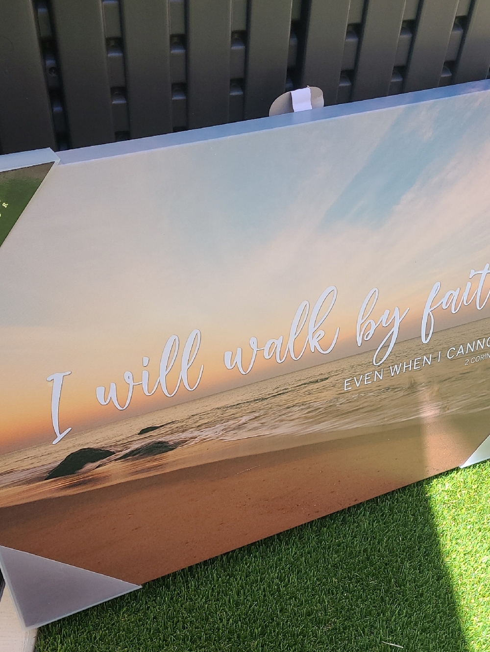 I Will Walk By Faith Beach Canvas Wall Art - Blue/Tan - Picture 3 of 5